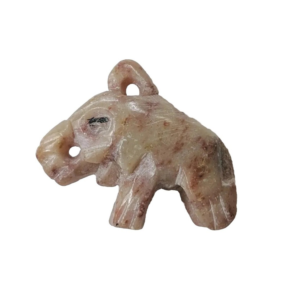 VINTAGE Stone CARVED CHARM Pendant Elephant Animal Boho Art To Wear Unique